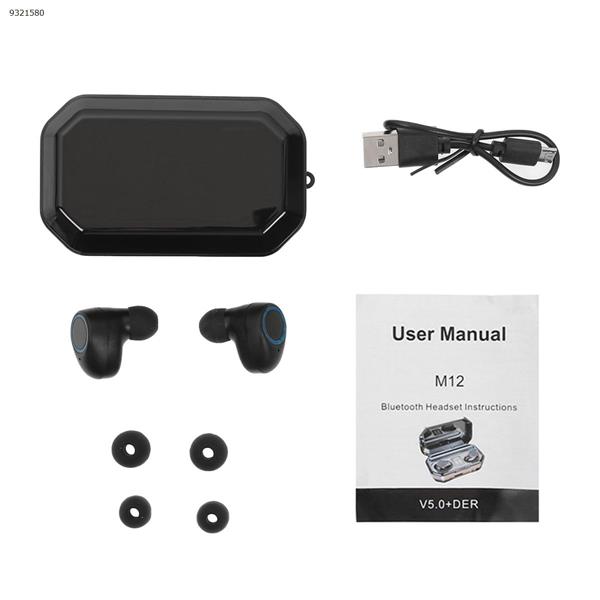 M12 Touch 5.0TWS Bluetooth headset with led power display (black) Headset M12