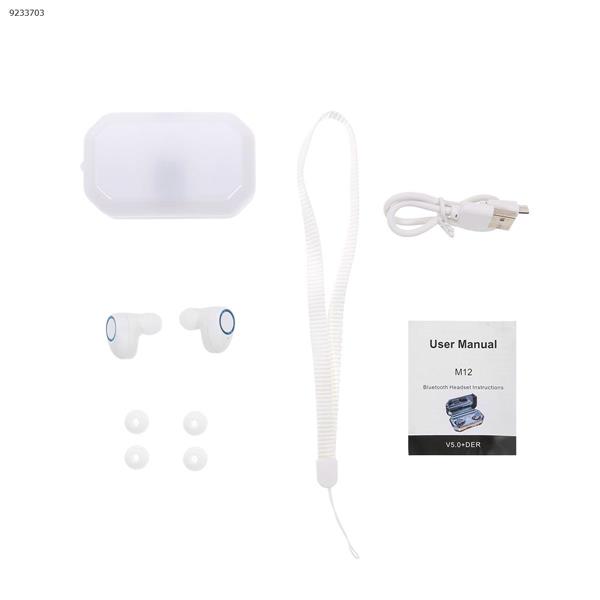 M12 Touch 5.0TWS Bluetooth headset with led power display (white with rope) Headset M12