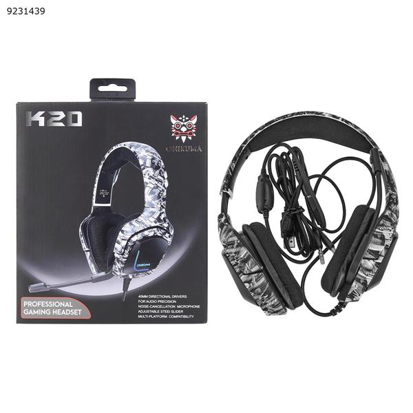 ONIKUMA K20 Headphones (Camouflage Gray) Headset K20