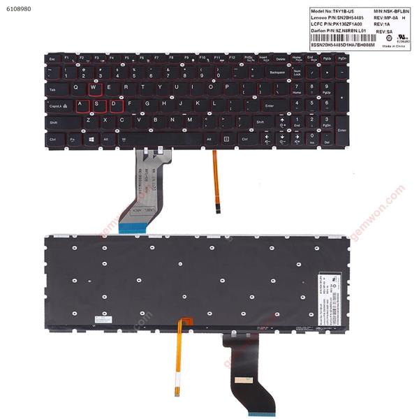 Lenovo Ideapad Y700-15 BLACK (Red side,Backlit,WIN8,without FRAME) US N/A Laptop Keyboard (OEM-B)