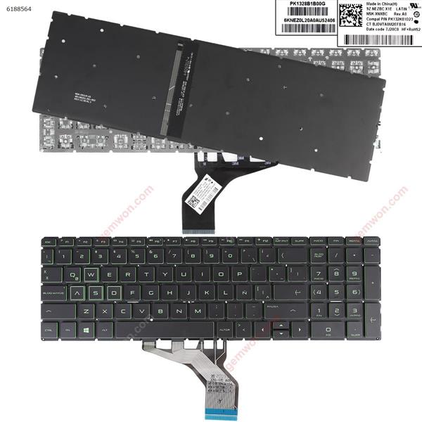 HP 15-cx0015na 15-cx0016na 15-cx0017na BLACK（Backlit green character Win8） LA 9Z.NEZBC.X1E NSK.XNXBC PK132K81023 Laptop Keyboard (OEM-A)