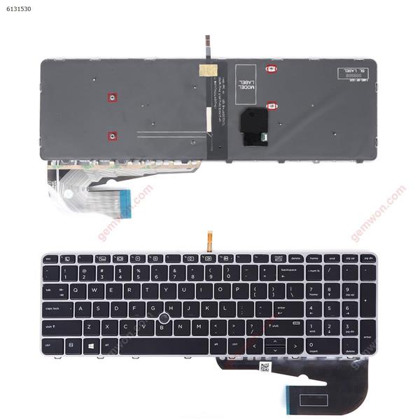 HP EliteBook 850 G3 SILVER FRAME BLACK (Without Piont Stick,Backlit,Win8) US 819898-001 Laptop Keyboard (OEM-B)
