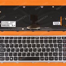 LENOVO Z400 SILVER FRAME BLACK Backlit(For Win8) CA/CF 25206097   PK130SW1B16 Laptop Keyboard (OEM-B)