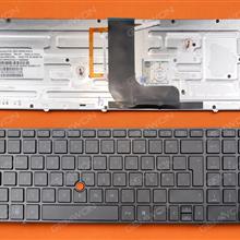 HP 8560W 8570W GRAY FRAME GRAY(Backlit,With Point stick ) PO 9Z.N6GBF.106 Laptop Keyboard (OEM-B)