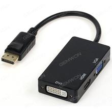 3 In 1 DisplayPort To HDMI+VGA+DVI Adapter Cable For PC Laptop,Black Audio & Video Converter N/A