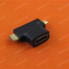 HDMI 2in1 T Adapter Connector Female To Mini HDMI Male And Micro HDMI Male Adapter-Black Audio & Video Converter N/A