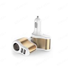 3 in1 Way Car Auto Cigarette Lighter Socket Splitter 2.1A 2 USB Power Adapter Charger golden Car Appliances OFS-030