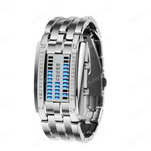 Waterproof LED Watch, Fashion Creative Luxury Lovers' Wristwatch Men Women Steel blue Binary Luminous LED Electronic Sport Watches Smart Watch, Silvery Small Smart Wear WATERPROOF LED WATCH