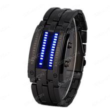 Waterproof LED Watch, Fashion Creative Luxury Lovers' Wristwatch Men Women Steel blue Binary Luminous LED Electronic Sport Watches Smart Watch, Black Small Smart Wear N/A