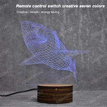 Shark 3D wooden bottom remote base creative small night lights(RM-002)USB power supply remote control type，3 d effect, seven kinds of color, suitable for bedroom, living room and other places Decorative light RM-002