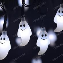 Halloween LED light ghost light string（TYNYL）for all kinds of outdoor places.solar charging, with both bright and flashing modes,5.8 meters long, 30 ghost Is white light LED String Light TYNYL