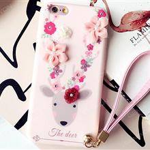 iPhone 7 plus Sika Deer cell phone shell, The flowers of Sika Deer Lanyard Mobile phone shell, Pink Case iPhone 7 plus Sika Deer cell phone shell