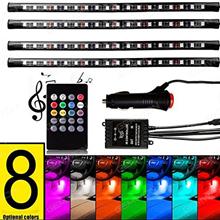 LED car atmosphere light（5050RGB）， a drag four 72 lights 5 V，multicolor music car interior light LED under dash lighting kit with sound active function and wireless remote control, car charger included Decorative light 5050RGB