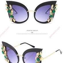 Outdoor Individuality Fashion Cat Eye Diamante Sunglasses,Women,Brilliant Black Frame Gray Glasses Glasses 6698