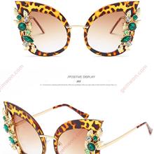 Outdoor Individuality Fashion Cat Eye Diamante Sunglasses,Women,Leopard Print Frame Tawney Glasses Glasses 6698