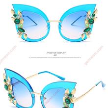 Outdoor Individuality Fashion Cat Eye Diamante Sunglasses,Women,Lucency Blue Frame Blue Pink Glasses Glasses 6698