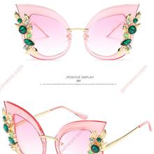 Outdoor Individuality Fashion Cat Eye Diamante Sunglasses,Women,Lucency Pink Frame Pink Glasses Glasses 6698