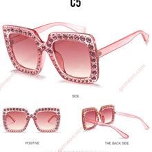 Outdoor Four Square Large Diamond Colorful Stylish Sunglasses,Women,Red Frame Pink Glasses C5 Glasses 5702