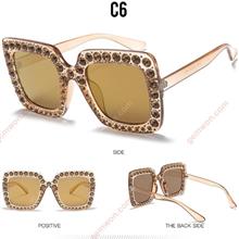 Outdoor Four Square Large Diamond Colorful Stylish Sunglasses,Women,Gold Glasses C6 Glasses 5702