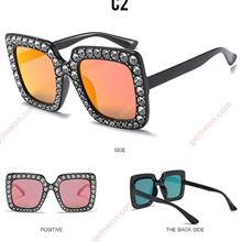 Outdoor Four Square Large Diamond Colorful Stylish Sunglasses,Women,Dull-red Glasses C2 Glasses 5702