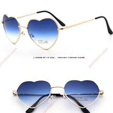 Outdoor Vintage Metal Love Sunglasses，Peach Heart-shaped Sea Glasses,Women,Up Blue Down Tawny Glasses 014