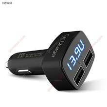 Car Charger 4in1 3.1A Fast Dual USB Car Phone Charger with Voltmeter Monitoring USB Car Charger Smartphone with Blue LED Voltage Ampere and Internal Temperature (Black) Car Appliances EC2