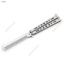 Outdoor Multi-fonction Butterfly Practice Knife,Camping Stainless Steel Comb,White Camping & Hiking c25