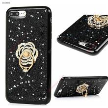 iphone6 plus Camellia Ring Mobile Shell，liquid quicksand Glitter soft shell，black Case iphone6 plus Camellia Ring Mobile Shell