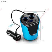 Car Cup Charger 12V/24V Multi Function Car Power Adapter with Dual USB Ports 3.1A + 2-Socket Cigarette Lighter for Phone DVR GPS（blue） Car Appliances C21