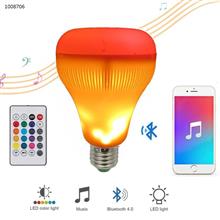 Led Music Speaker Light Bulb with Flame Effect Light RGB Changing Lamp Wireless Stereo Audio with 24 Keys Remote Control Iron art N/A