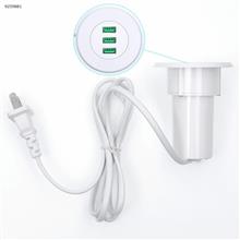 3-Port USB Desk Charger Desktop Charger Charging Station Mounts on the Hole with Power Cable - White Charger & Data Cable LDE-C0010