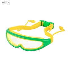 Children's swimming large box waterproof fog glasses + earplugs, green. Glasses WD-glasses