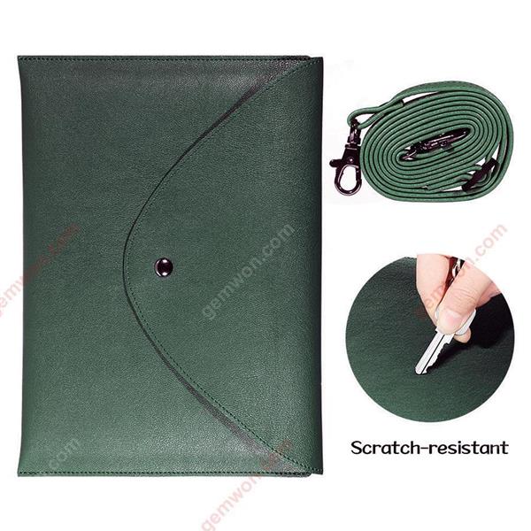 Shoulder strap flat leather case，Ipad case 10.5 inch or less general purpose computer bag，green Case Shoulder strap flat leather case