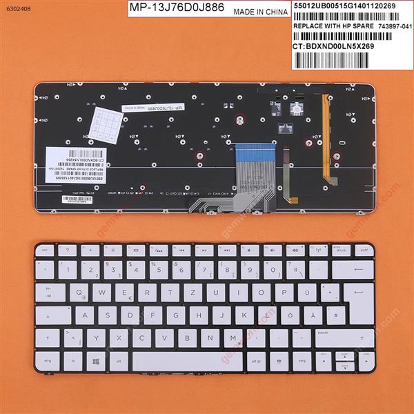 HP Spectre 13-3000 13-3040eg 13-3011ea SILVER （Backlit ） GR MP-13J76D0J886 Laptop Keyboard (OEM-B)