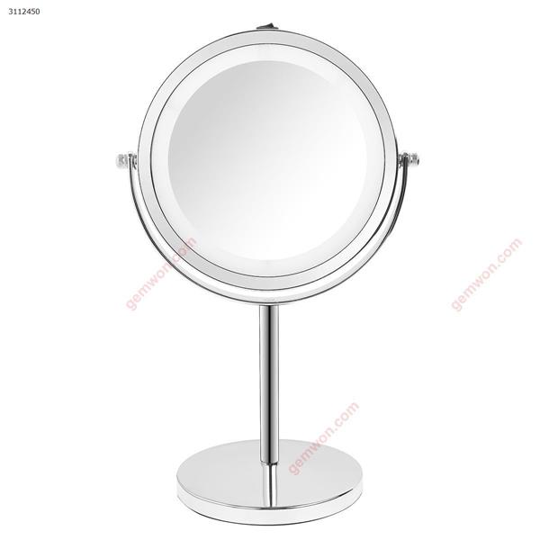 5X Magnification Facial Makeup Mirror With LED Light Silver LED Bulb D710