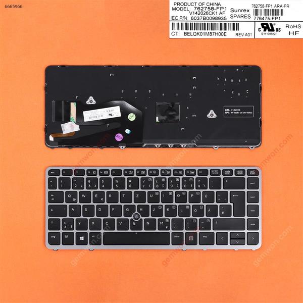 HP EliteBook 840 G1 850 G1 SILVER FRAME BLACK (Backlit,with point,Win8) Reprint GR N/A Laptop Keyboard (Reprint)