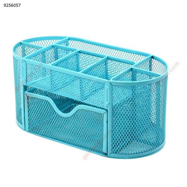 Mesh Office Desk Tidy Organiser Desktop Multi-functional Storage Metal Pen Holder With 9 Compartments,Blue Office Products N/A