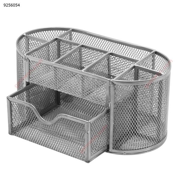 Mesh Office Desk Tidy Organiser Desktop Multi-functional Storage Metal Pen Holder With 9 Compartments,Sliver Office Products N/A
