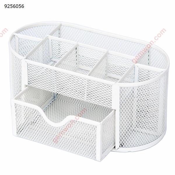 Mesh Office Desk Tidy Organiser Desktop Multi-functional Storage Metal Pen Holder With 9 Compartments,White Office Products N/A
