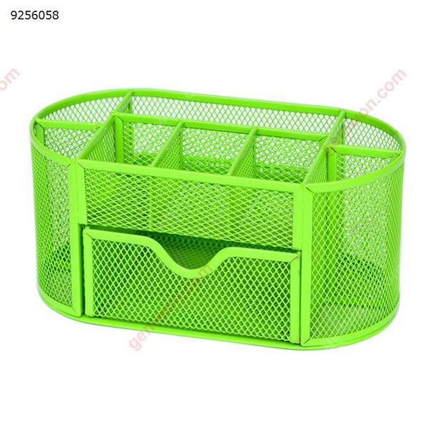 Mesh Office Desk Tidy Organiser Desktop Multi-functional Storage Metal Pen Holder With 9 Compartments,Green Office Products N/A