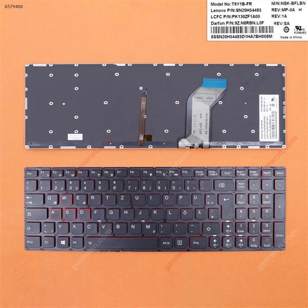 Lenovo Ideapad Y700-15 BLACK (Red side,Backlit,WIN8,without FRAME) ?  GR SN20H54539             PK130ZF1A19            9Z.N8RBN.L0G Laptop Keyboard (OEM-A)