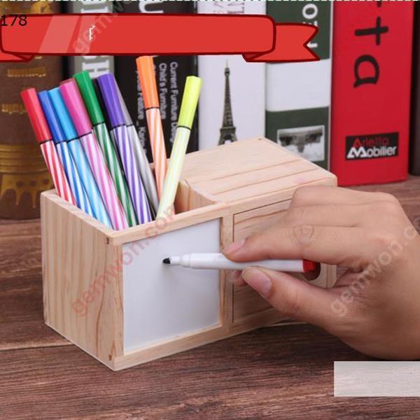 Wooden Pen Holder With Mini Whiteboard And Storage Drawer Multi-Function Pen Storage Box  Office Products N/A