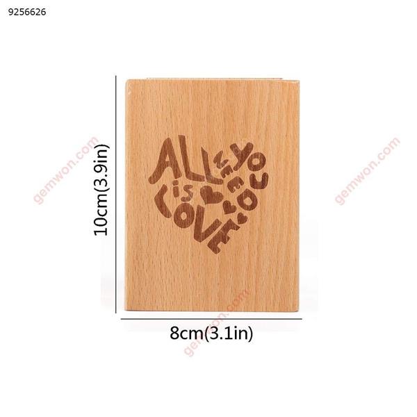 Simple Solid Wood Pen Holder Decoration, Beech Wood Products, Creative Pattern Design, Multi-function Sundries Storage, Square, Laser Engraving, Wood Color,Patterns Available:Love Office Products N/A