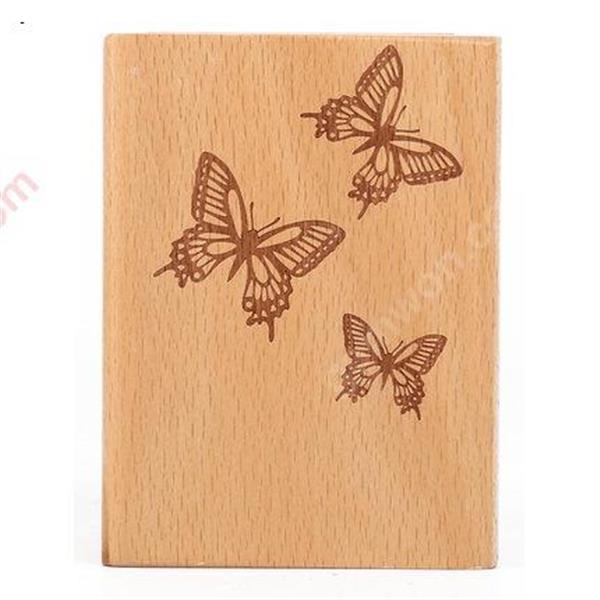 Simple Solid Wood Pen Holder Decoration, Beech Wood Products, Creative Pattern Design, Multi-function Sundries Storage, Square, Laser Engraving, Wood Color,Patterns Available:Butterfly Office Products N/A