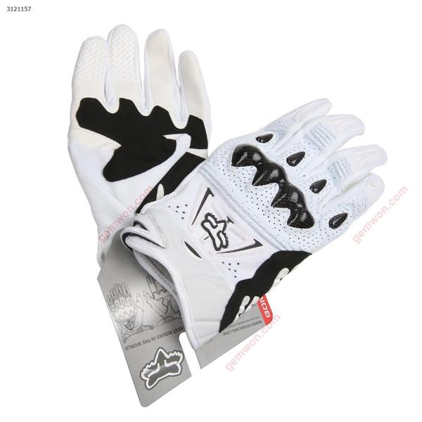 Motocross racing gloves Cycling pure leather long finger gloves riding gloves-white Outdoor Clothing M