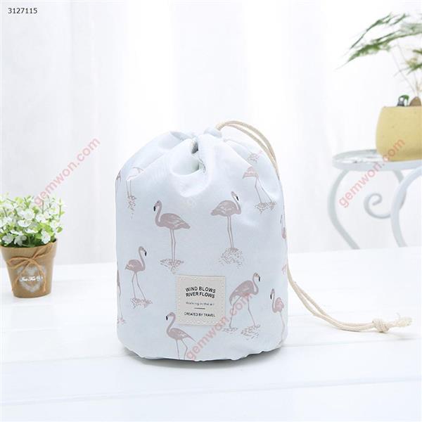 Large-capacity multi-function portable drawstring travel storage bag cylinder cosmetic bag（Flamingo white） Outdoor backpack n/a