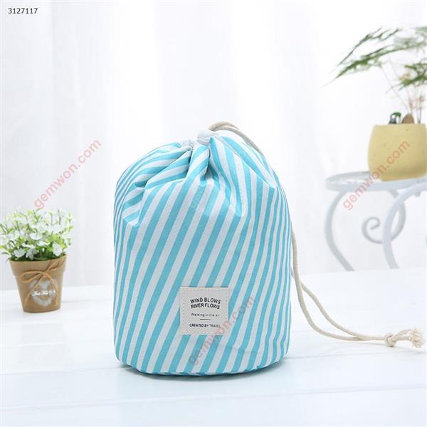 Large-capacity multi-function portable drawstring travel storage bag cylinder cosmetic bag（Striped blue） Outdoor backpack n/a