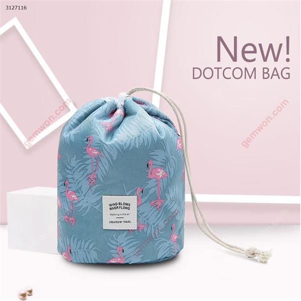 Large-capacity multi-function portable drawstring travel storage bag cylinder cosmetic bag（Flamingo blue） Outdoor backpack n/a