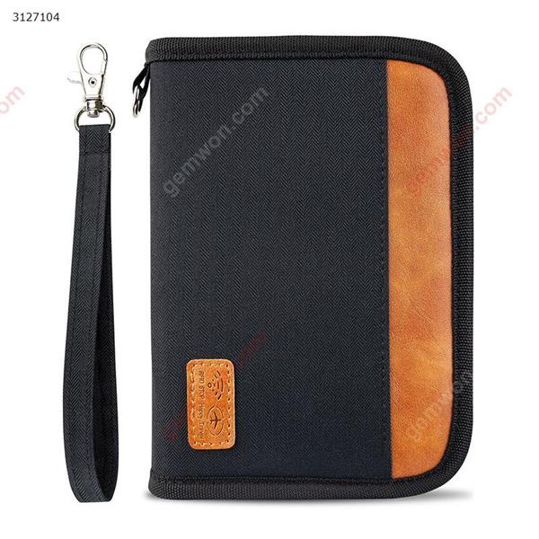 Anti-theft brush passport bag short zipper passport holder multi-function business document package（Black） Outdoor backpack n/a