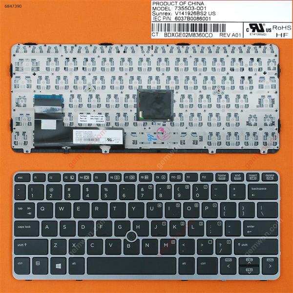 HP EliteBook 820 G1 SILVER FRAME BLACK (with point,Win8) US 9Z.N9WUV.001 Laptop Keyboard (OEM-B)